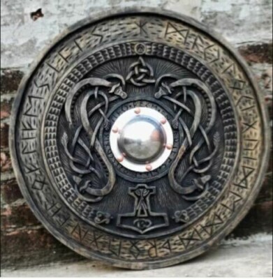 Holz Viking Drache Gesicht Rund Wandkunst Medieval Warrior Cosplay Shield Gift