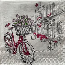 2 x luncheon paper napkins Tulips delivery vintage retro bike town high Street