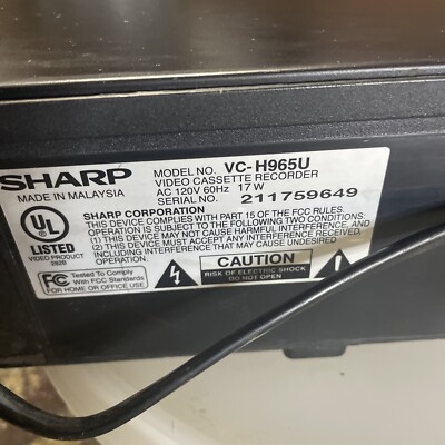Sharp VCR Model: VC-H965U VHS Player/Recorder-No Remote-Tested