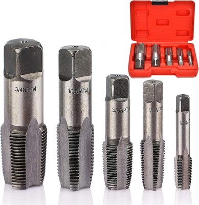 5 Piece NPT Thread Forming Taps, Pipe Taps Set, High-Speed Steel Drill Bits for