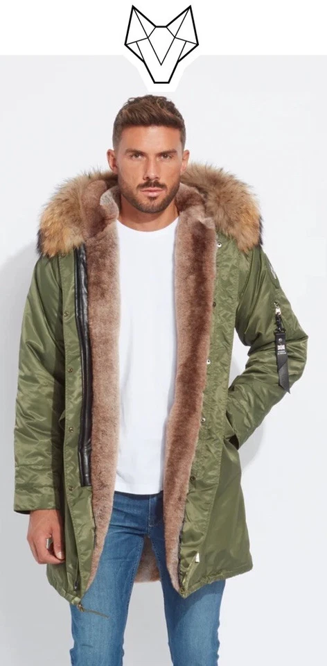 PARKA DE PIEL DE LUJO REPELENTE AL AGUA CAQUI PARA HOMBRE - 3/4 NATURAL Foto 4 de 4