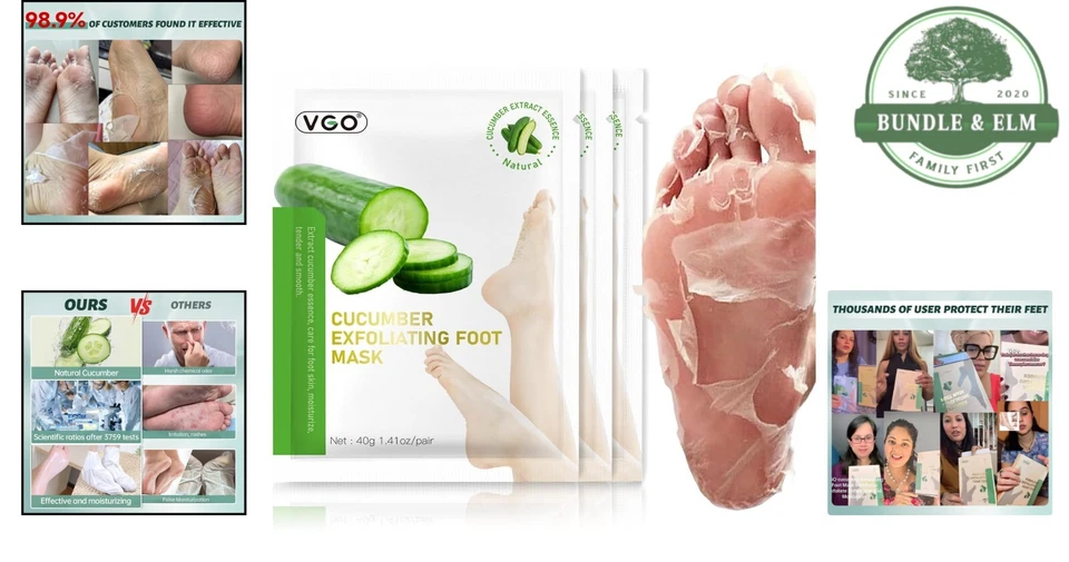 Paquete de 3 mascarillas exfoliantes naturales de pepino piel muerta removedor de callos Foto 2 de 4