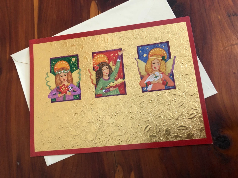 10 Vintage Paper Magic Holiday Christmas Cards & Envelopes Gold Embossed Angels - Image 2 of 4