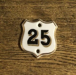 Small Vintage Ceramic Plaque With Black 25 and Gold Trim