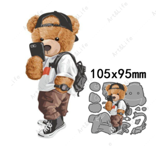Bear Wearing a Cap, Backpack & holding a Mobile Phone Cutting Die  (CD 95) - Picture 1 of 2
