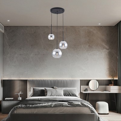 Modern 3 Light Silver Gray Globe Pendant Adjustable Length Light LED Fixture 