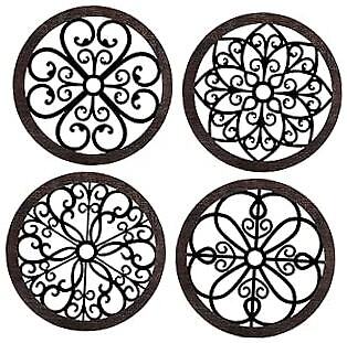 4-Piece Rustic Wooden Wall Art Set – Hollow Carved Round Designs, 16x16 Inch, Farmhouse Decor For Living Room, Bedroom, Kitchen - View #11