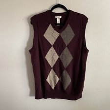 Dockers Men  s SZ L Burgundy/Gray Argyle Front V-Neck Sweater Vest