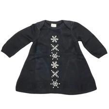 Hanna Andersson Knit Dress Sz 75 Cm 12-18 Month Holiday Novelty Black Snowflake 