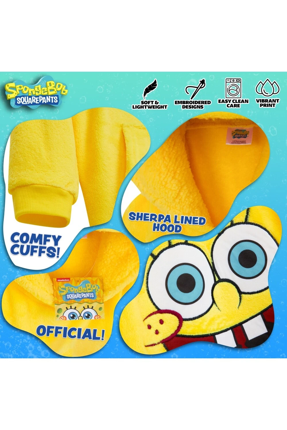 Spongebob Squarepants Kids Boys Oversize Poncho Pocket Long Sleeved Blanket