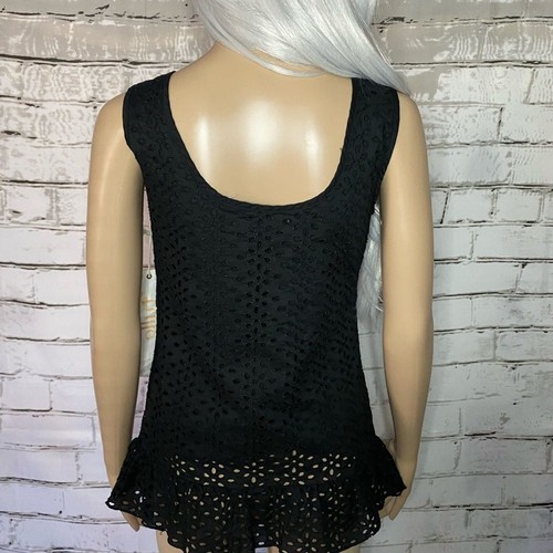NWT Women's Tulle Black Eyelet Peplum Cotton V-Neck Tank Medium - Picture 5 of 7