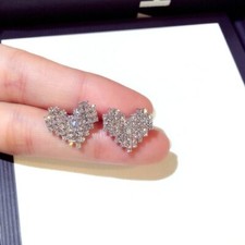 Heart Earrings Paved with Zirconia Stones 925 Sterling Silver- Free BOX  