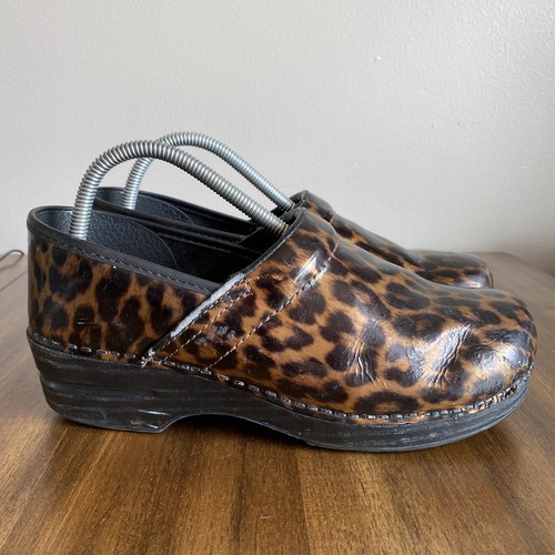 dansko patent leopard clogs