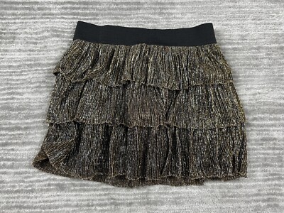 A Byer Skirt Womens Small Black Gold Metallic Pull on Elastic Waist