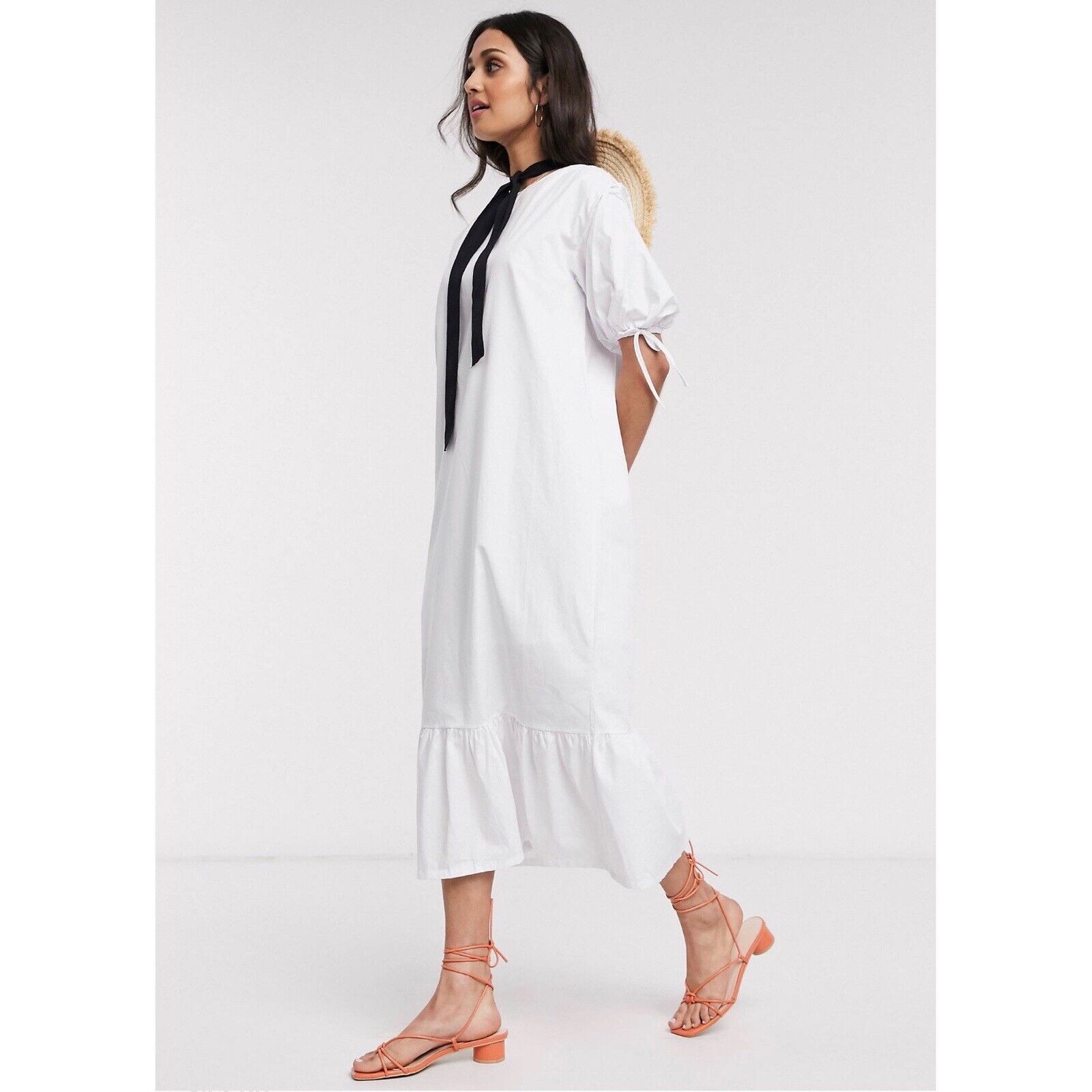 Asos White 100% Cotton Midi Dress with Peplum Hem - image 4