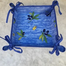 French Provencal Provence Bread Basket Olive & Scarab Beetle Blue France 