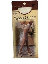 Vintage Vassarette Lace Trim Stocking Sheer Nylon Leg MED White NEW Style 4010