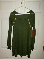Women Twenty Second Military Green Button Pockets Patches Sweater Dress Size S