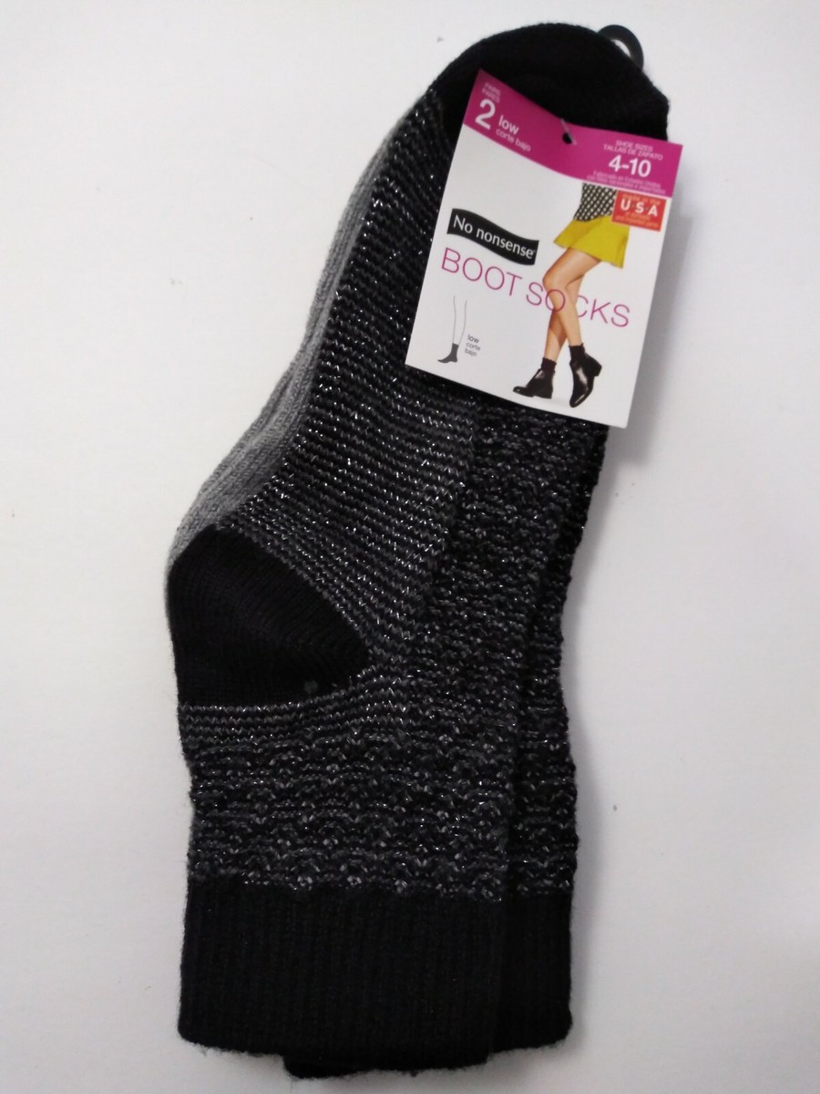 No Nonsense Boot Socks 2 Pair 4-10 Shoe Size Low Corte Black
