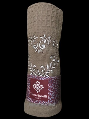 Waffle-Weave Towel Provence Heart Brown Made in France