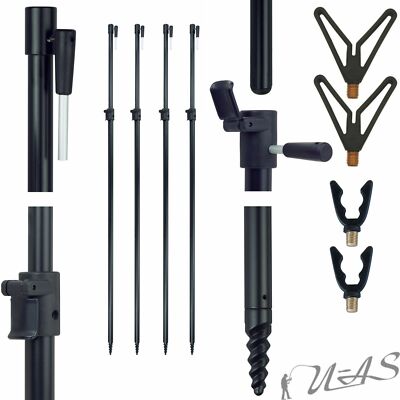 Spar Set 4x Top Alu Screw Bankstick 90-160cm Mit Ruten Auflage Rod Pod Erdspieß
