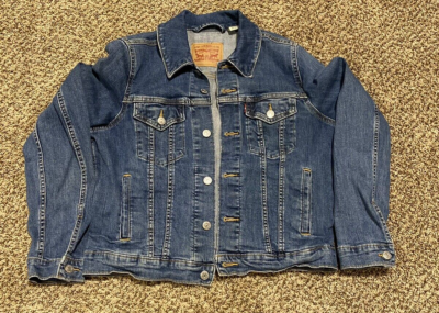 デザイン Levis Womens L Jean Denim Jacket Rugged Trucker Metal Buttons Red