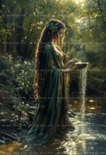 MYSTICAL DANU ART PRINT, Witchy River Poster, Celtic Goddess Wall Decor E860