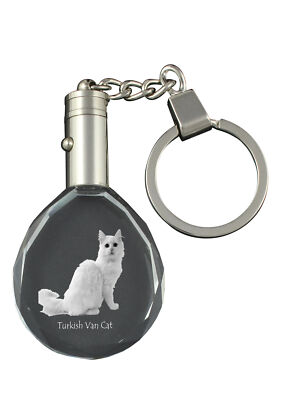 Türkisch Van Katze - Fob with cat photo, crystal key ring in gift box, unique gi