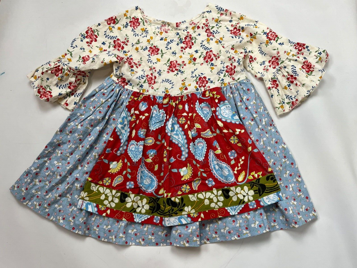 Matilda Jane Platinum Blue My Belle Puppy Dog Floral Apron Dress