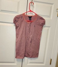 Girl Ralph Lauren Pink Blue Striped Short Sleeve Shirt Top Size L 12/14