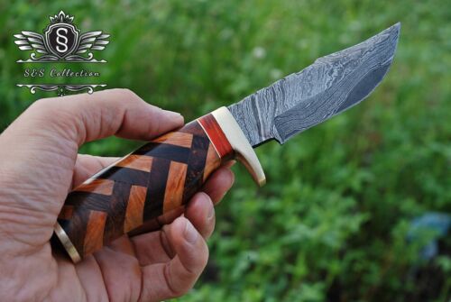 Custom Handmade Damascus Steel Hunting Skinner Knife With Premium Leather Cover, - Bild 3 von 6