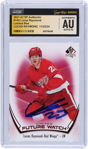 Lucas Raymond Red Wings Signed '21-22 Upper Deck SP #149 CGC Auto 10 Rookie Card