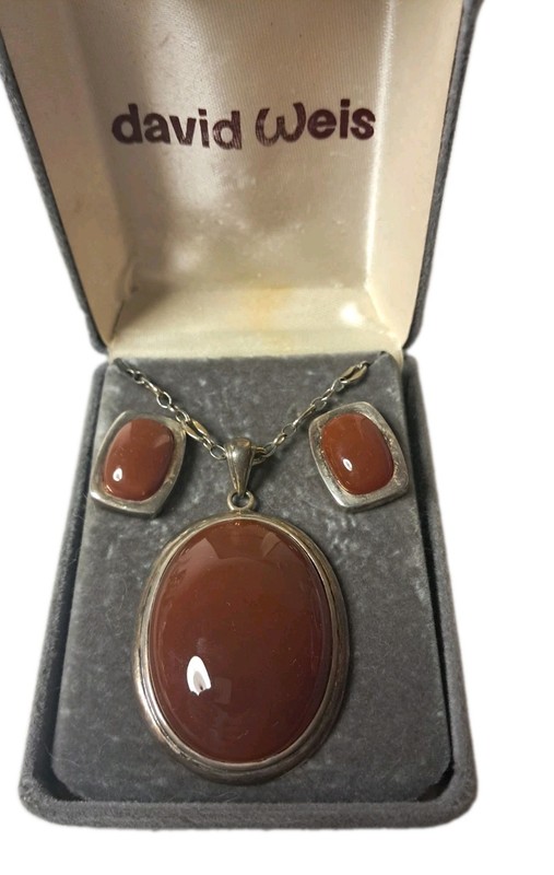 1980's IBB Sterling Silver Carnelian Necklace Earrings Set David Weis Pittsburgh