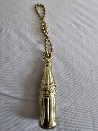 Vintage Mini Coca Cola Coke Bottle Key Chain Metal 1 3/4" Tall Gold Toned EUC