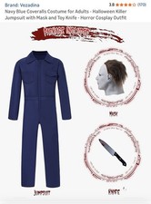 Michael Myers Halloween Full Costumes X 2 Navy Coveralls, Mask, Toy Knife adult