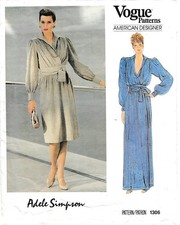 Vintage Vogue 1306 Adele Simpson Wrap Around Dress Sewing Pattern FF