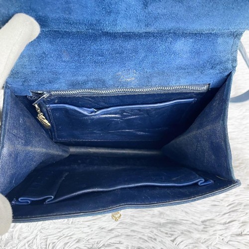 Borsa a tracolla Gucci blu pelle scamosciata logo testa di tigre goffrato oro vintage - Foto 18 di 24