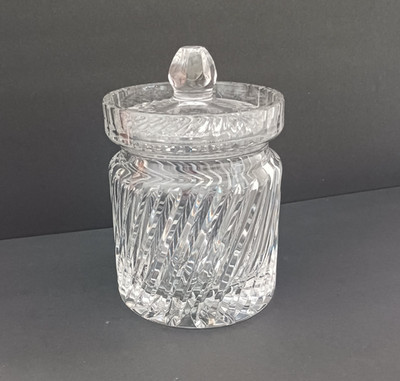 Vtg Heavy Lead Crystal Biscuit Barrel 6.5'' Lidded Cookie Jar Swirl Cut Glass
