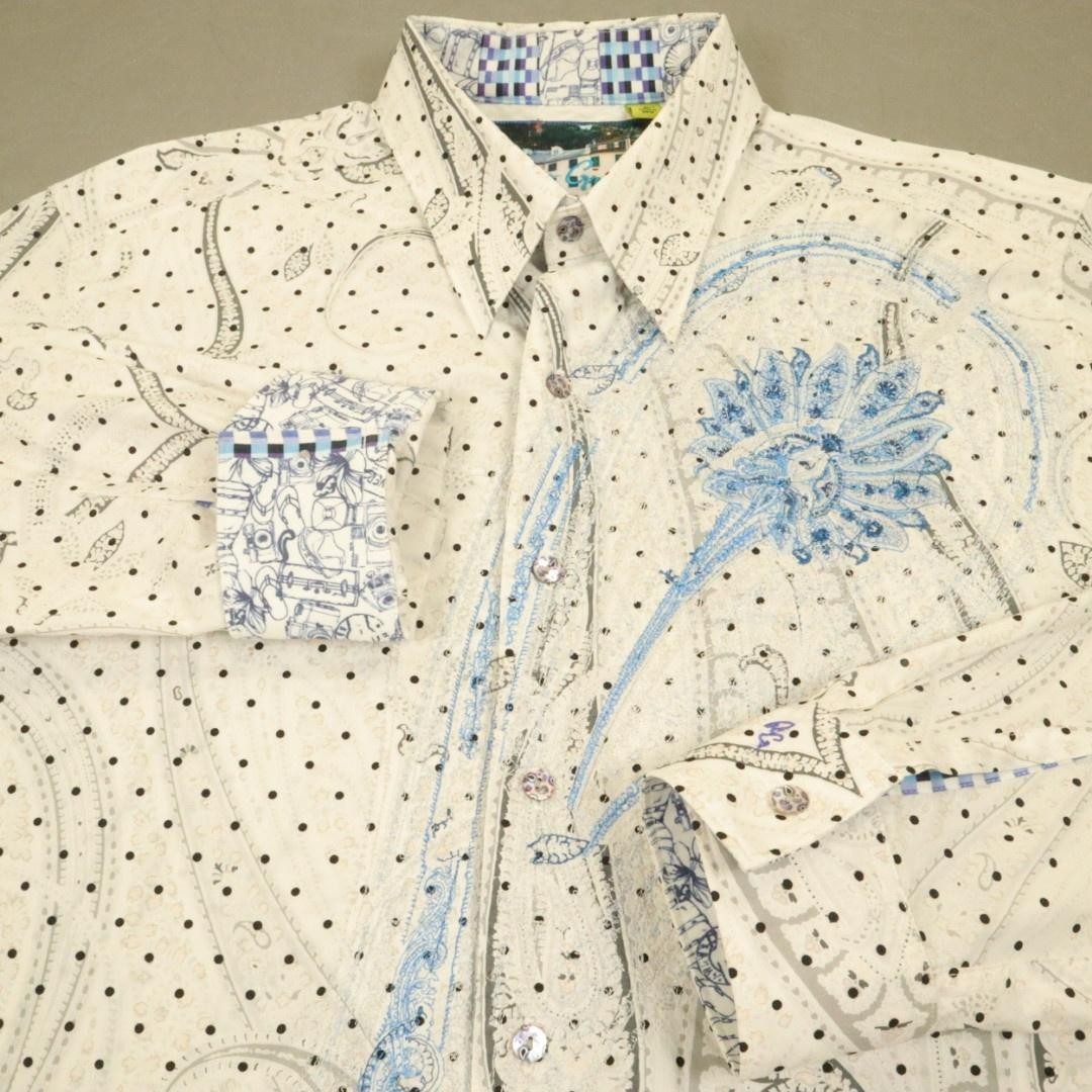 Robert Graham Button Shirt Men Large White Paisley Embroidered L/S Flower Cotton