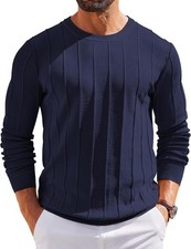 Men's Crew Neck Long Sleeve Sweater Slim Fit Ribbed Knit Pullover Casual