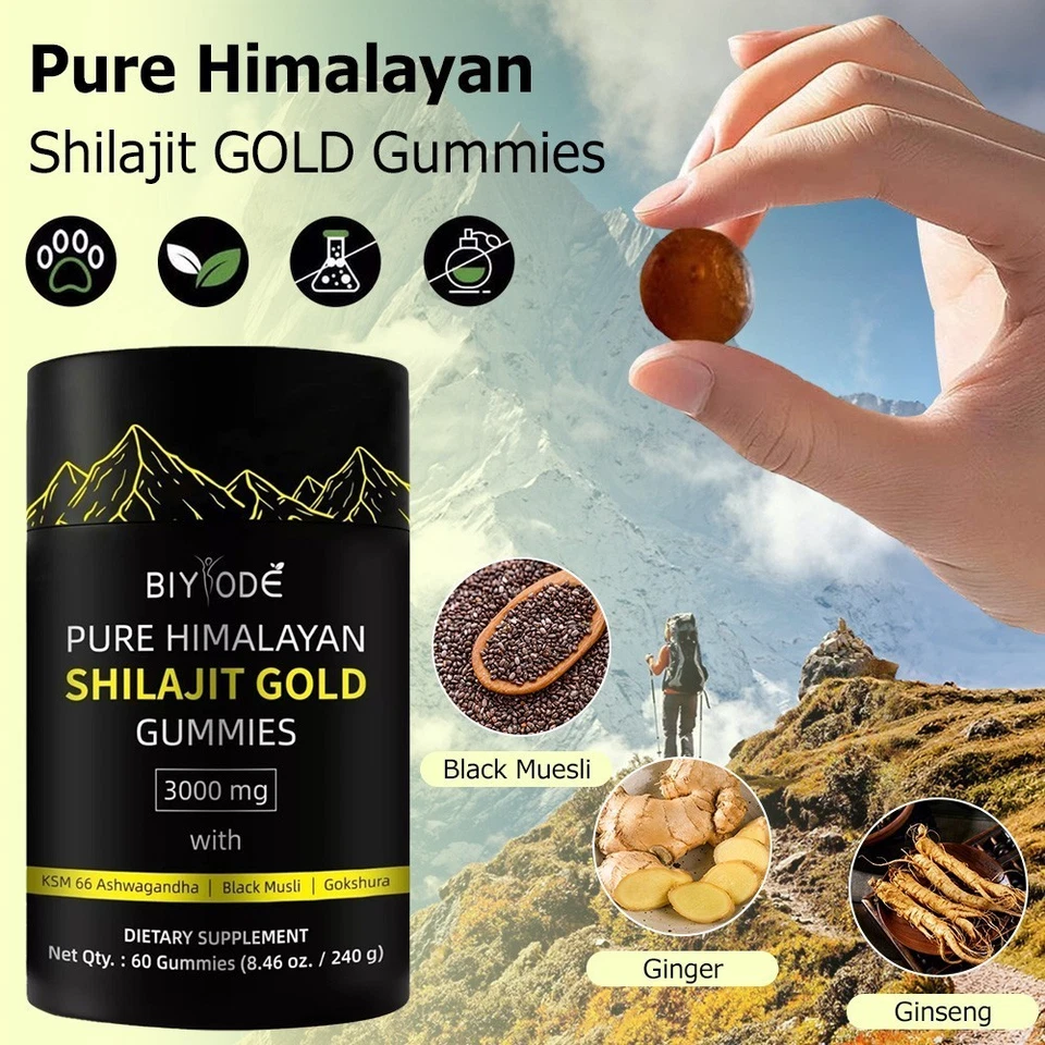 1~5x Himalayan Shilajit GOLD 60 Gummies,Organic Potent Fulvic Acid 3000mg MEN - Image 2 of 4