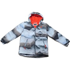 Hurley Boys XL Mountain Print Hooded Puffer Jacket Orange Fleece Lined