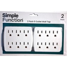 Simple Function 6-Outlet Wall Tap 2 Pack, Direct Plug-In Adapter