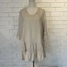 Match Point Linen Tiered Ruffle Tunic Mini Dress S