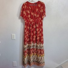 Madewell Maxi Dress Women 10 Red Sunflower Tulip Sleeve Flowy Maxi Feminine Boho