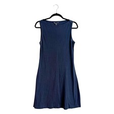 VTG 90s GUESS Sz L Tank Dress 100% Cotton Boat Neck Navy Blue A Line Vintage