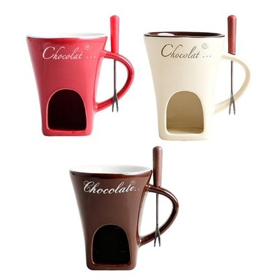 Fonduebecher vielseitig 200ml Geschenk praktisch mit Gabel klein Dinner Schmelztasse