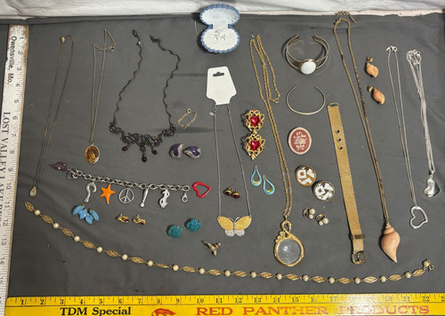 Lot vtg AVON JEWELRY Gold Silver tone NECKLACE Charm Bracelet EARRINGS Brooch