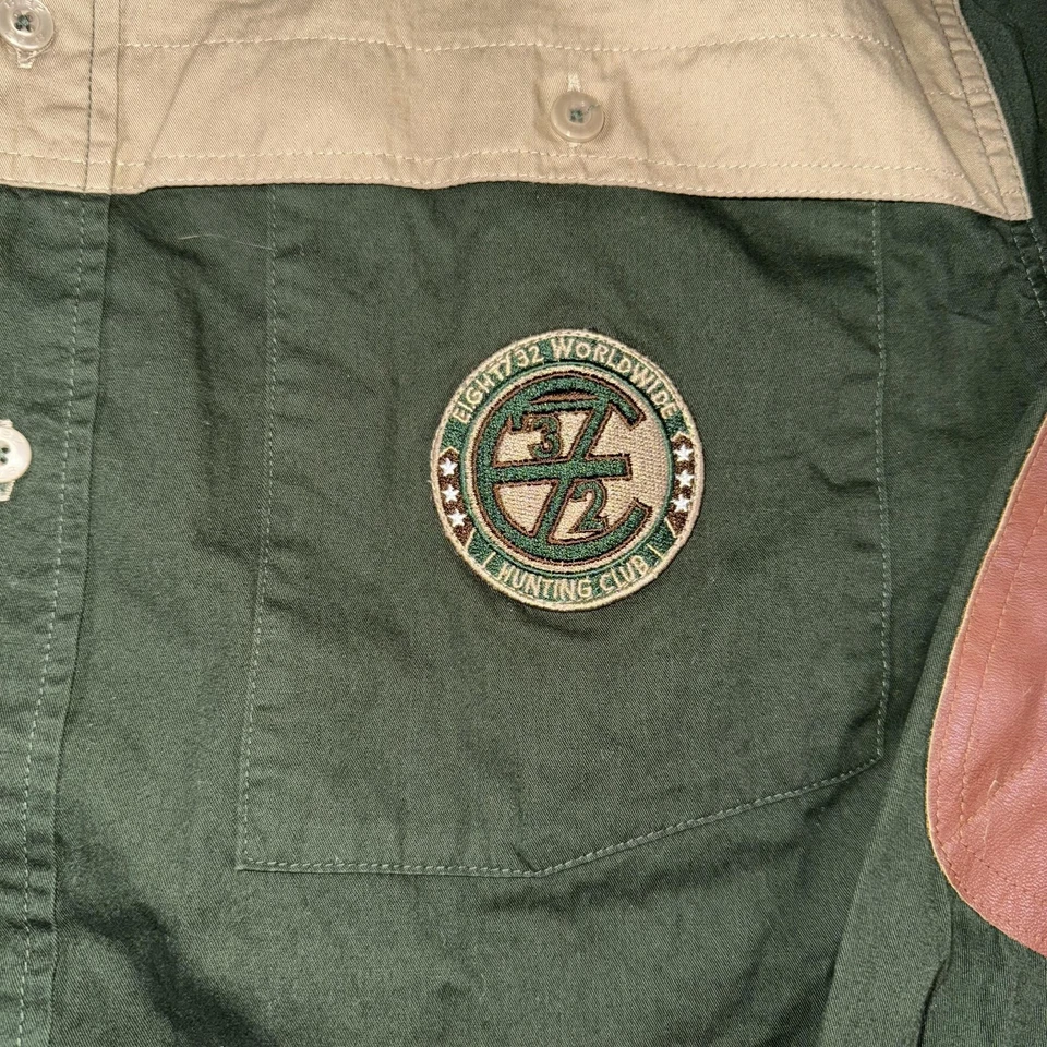 Camisa Eight 732 Para Hombres 2XL Verde Bronceado Abotonada Club de Caza Parche Codo Lona Foto 3 de 4