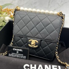 CHANEL Classic Flap Matelasse Pearl  Bag Black *Rank AB*